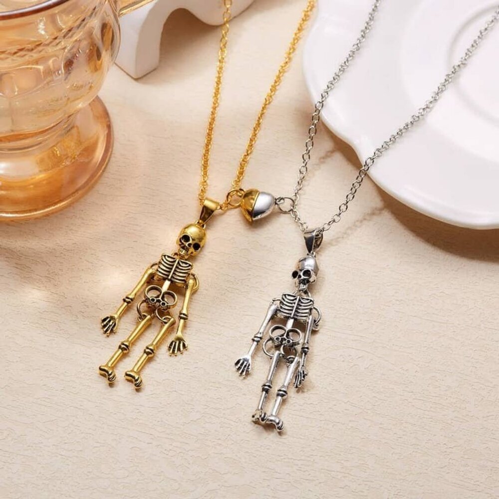 🖤 Skeleton Hand Heart Necklace 💀 Gothic Halloween Couple Jewelry